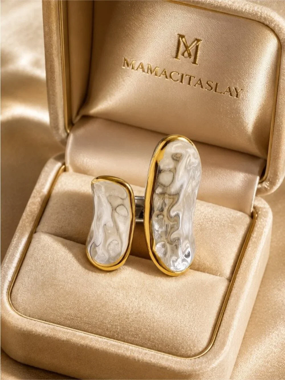 Two-Tone Sculpted Statement Ring — Silver & Gold tones